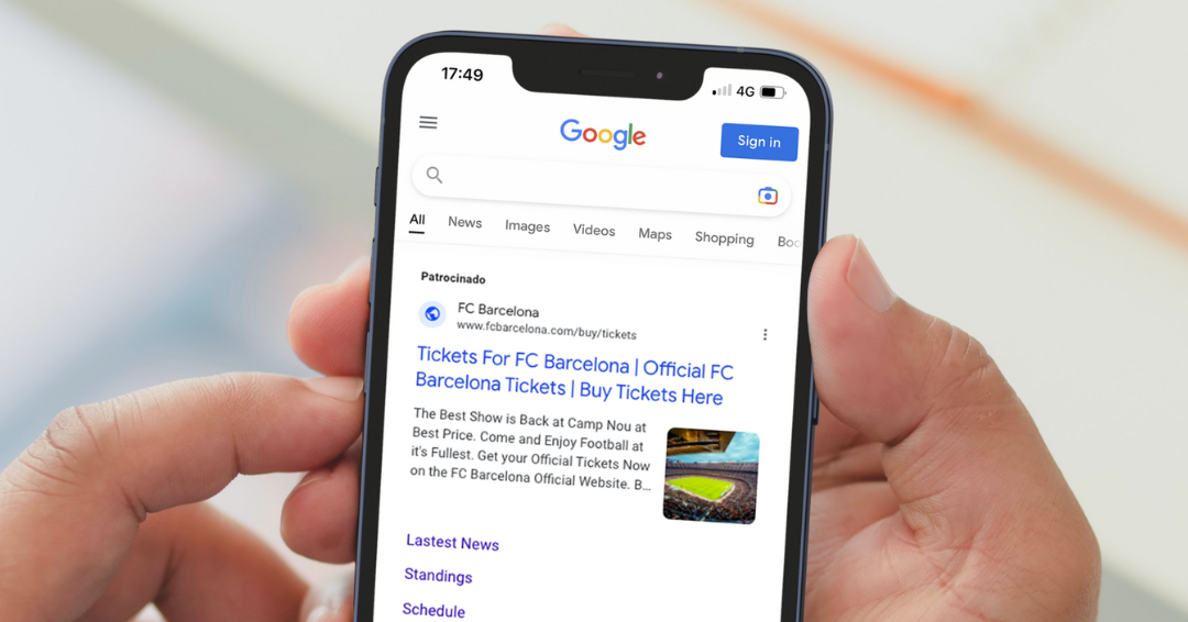 Publicidad de venta de entradas de FC Barcelona a través de Google