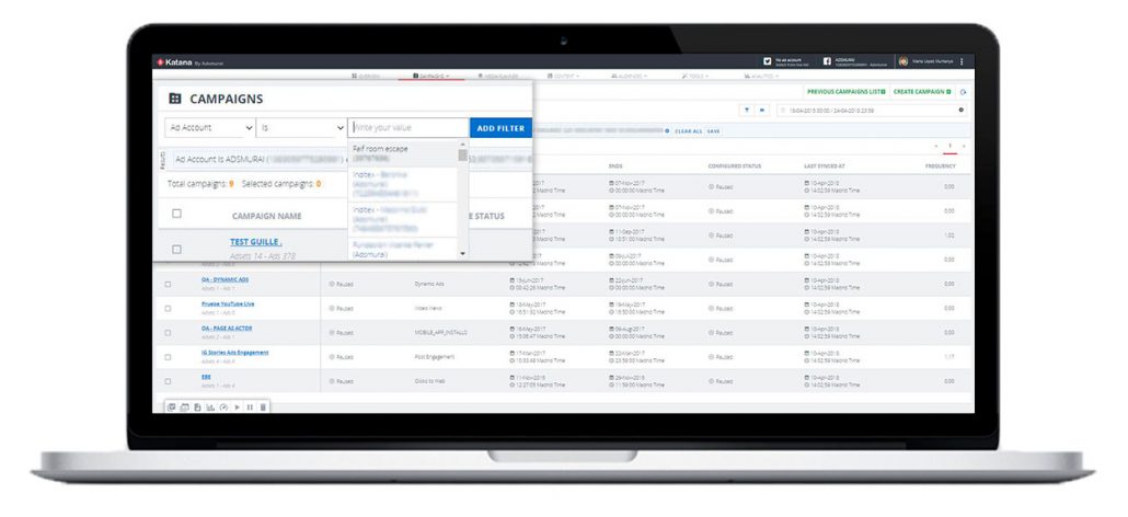 Dashboard con Multi Ad Account de Katana 