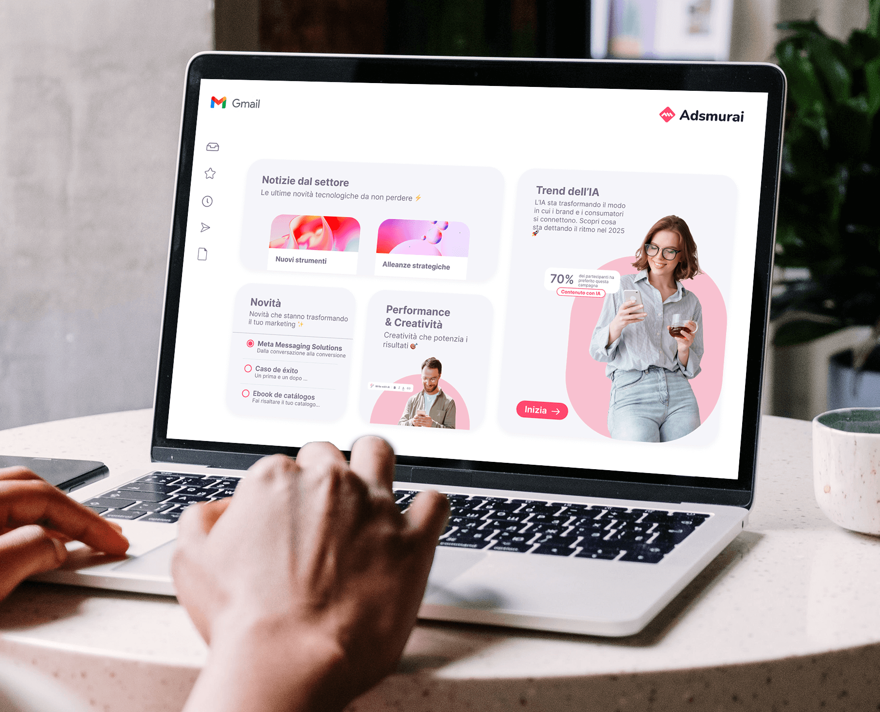 mockup di un computer con i diversi argomenti trattati nella newsletter