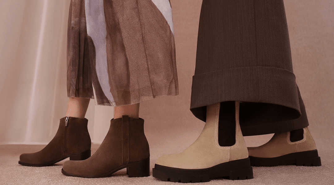 image of two models wearing boots and skirts by Bloom la Canadienne