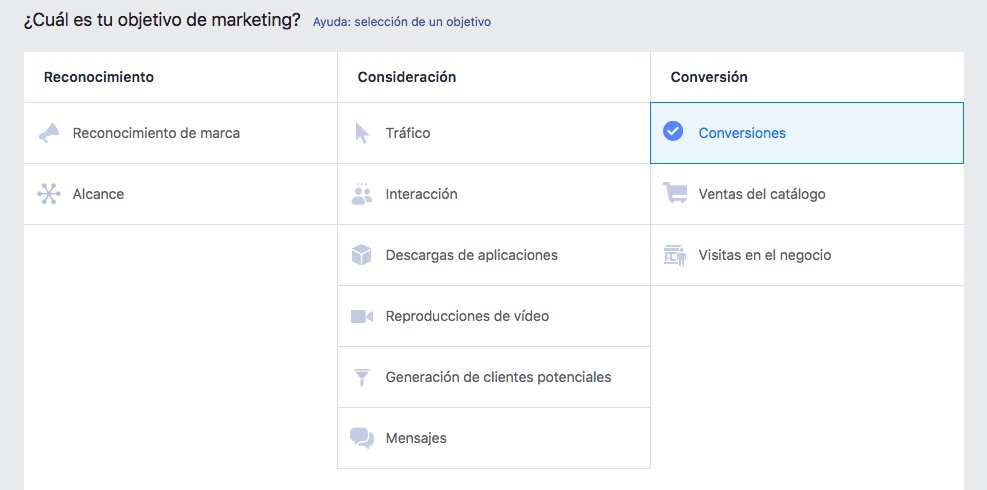 objetivos marketing campaña facebook ads