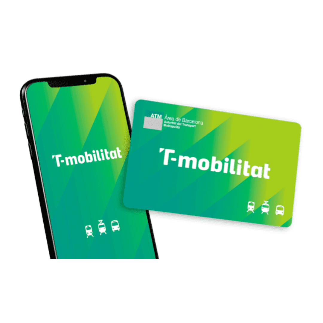 Móvil con la App de T-mobilitat y tarjeta física